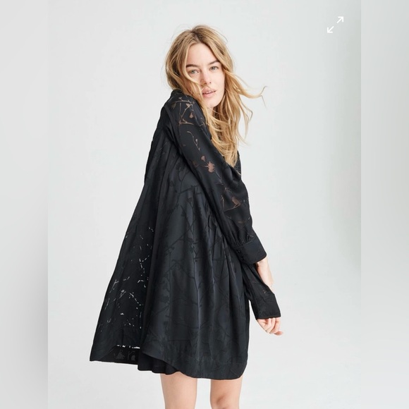 Rag & Bone Rubie Silk Burnout  Popover Relaxed Fit Mini Dress Black, Sz Med - Picture 2 of 16